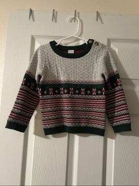 Edgehill Collection Fair Isle Crewneck Sweater in Gray, Pink & Green